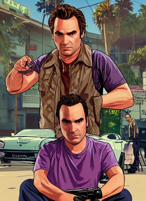 Image similar to a portrait of johnny galecki as gta 5 cover art
