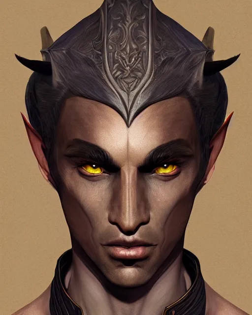 Image similar to portrait of a handsome male dark elf, obsidian skin, fantasy, intricate, elegant, highly detailed, digital painting, artstation, concept art, sharp focus, illustration