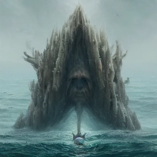 Image similar to A being with seven heads and ten horns coming out of the ocean , digital Art, Greg rutkowski, Trending artstation, cinematographic, hyperrealistic