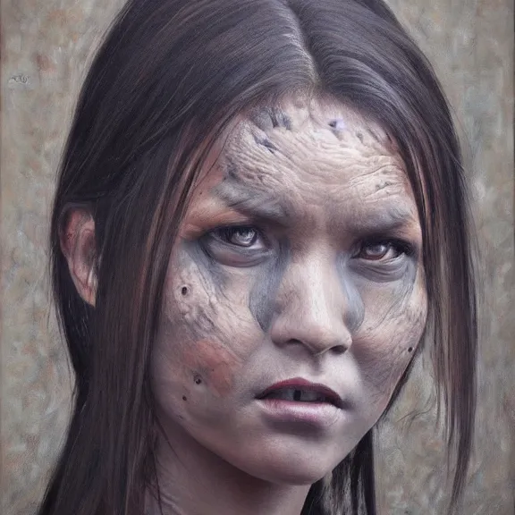 Prompt: female zerg, full face and body, dark oil painting, hyperrealism