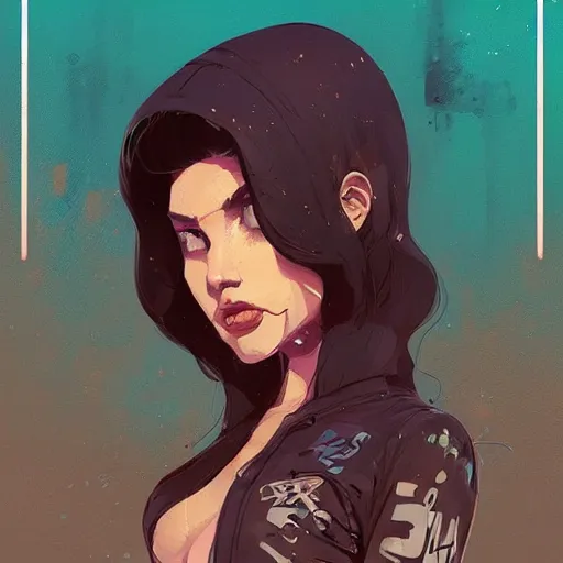 Image similar to highly detailed portrait of an electric woman, by atey ghailan, by greg rutkowski, by greg tocchini, by james gilleard, by joe fenton, by kaethe butcher, gradient blue, black, brown and cyan color scheme, grunge aesthetic!!! ( ( graffiti tag wall background ) )