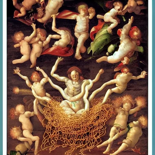 Prompt: the flying spaghetti monster, Renaissance Painting