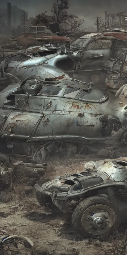 Image similar to fallout concept art car render ultra unreal engine 5