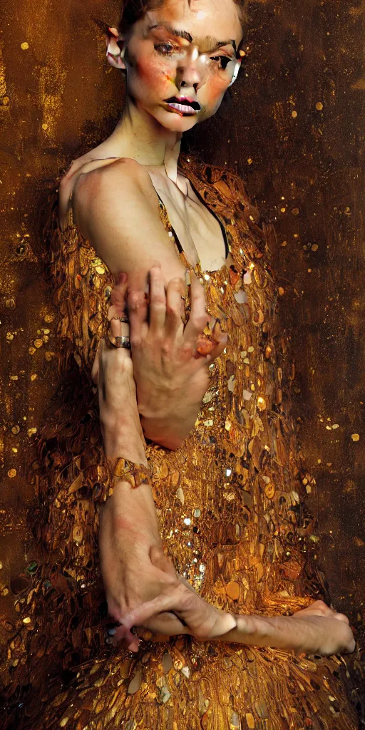 Image similar to an intricate portrait painting of an artistic pose young beautiful ballerina, klimt golden motives and textures, hyper - detailed, octane render, vivid colors, artstation, by jeremy mann, by gustav klimt