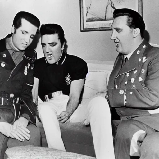 Prompt: elvis presley living in argentina with hitler as his roommate, ultra detailed, 8 k