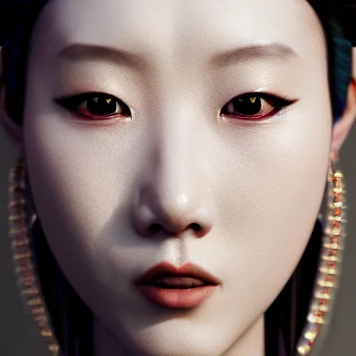 Prompt: closeup portrait of an absurdly beautiful, graceful, sophisticated, fashionable cyberpunk chinese woman, cunning queen, loved by her people, an ultrafine hyperdetailed illustration by irakli nadar, matt wisniewski style, intricate linework, porcelain skin, unreal engine 5 highly rendered, global illumination, radiant light, detailed and intricate environment