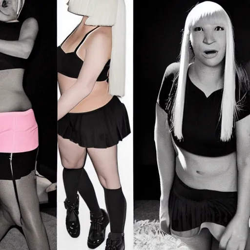 Image similar to sia furler with her back to the camera wearing a mini skirt photoshoot big thighs