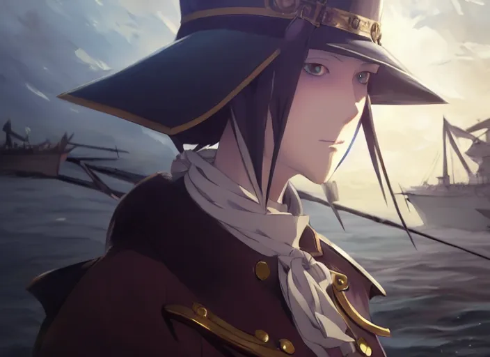 Image similar to portrait of lady maria, helm of second world war warship in background, illustration concept art anime key visual trending pixiv fanbox by wlop and greg rutkowski and makoto shinkai and studio ghibli and kyoto animation, symmetrical facial features, shoulder eyes, astral witch clothes, dieselpunk, realistic anatomy, gapmoe yandere grimdark, volumetric lighting, backlit