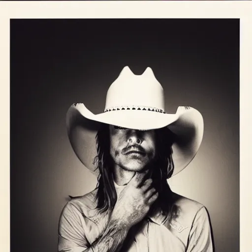 Image similar to Cat wearing a cowboy hat and boots by Anton Corbijn