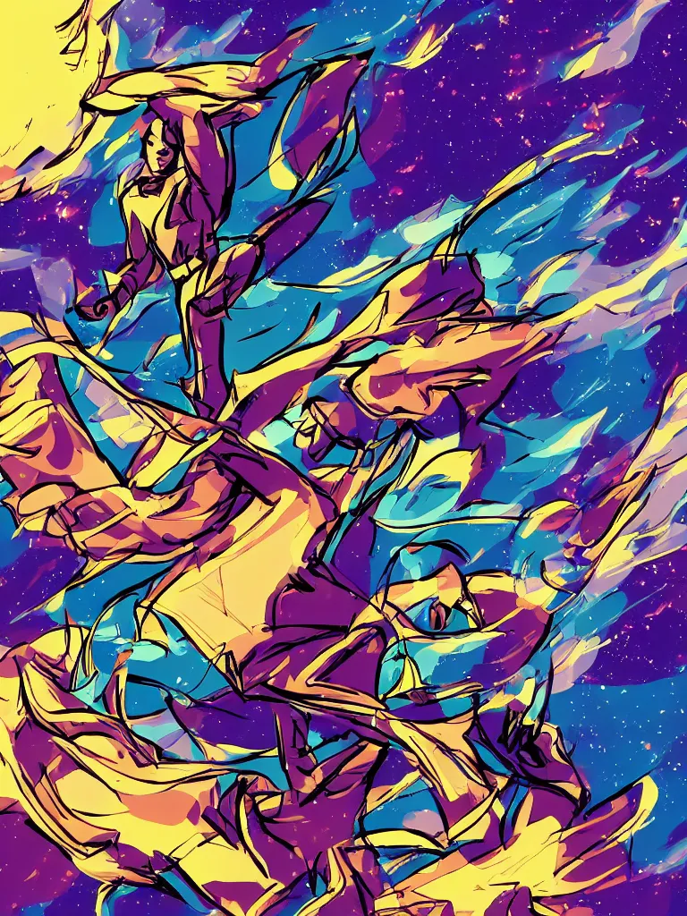 Image similar to magic universe wind coming out of a computer screen, mystical shootingstars, artstation, comic style, pop art, Jack Kirby