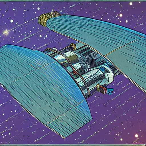 Image similar to space station in the style of Jean Giraud Moebius