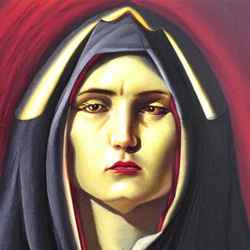 Image similar to original oil painting of our lady of sorrows crying