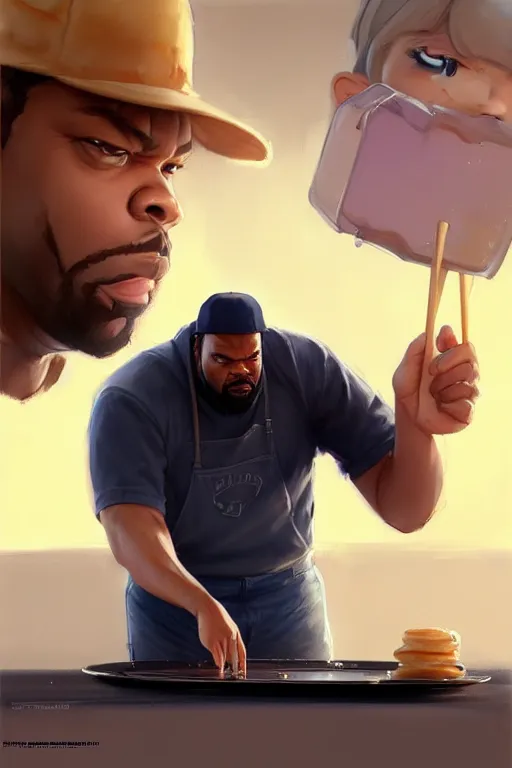 Prompt: ice cube making pancakes animation pixar style, by magali villeneuve, artgerm, jeremy lipkin and michael garmash, rob rey and kentaro miura style, golden ratio, trending on art station