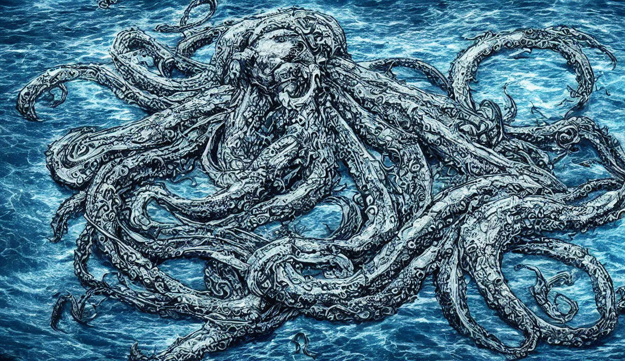 Image similar to kraken in the middle of the sea, hd, hdr, 8 k