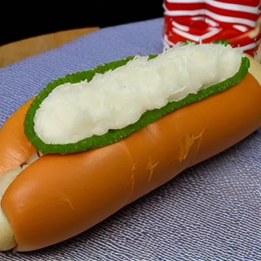 Prompt: a caterpillar shaped hotdog