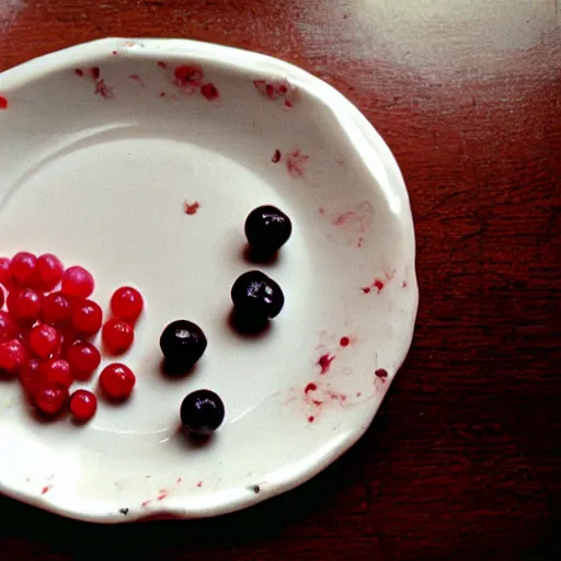 Image similar to a man eats currants with sugar in a plate in the kitchen, hyper realistic, hyper detailed, fujicolor superia 1 6 0 0 photo, cfg _ scale 8