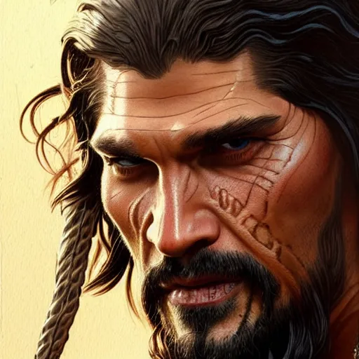 Image similar to Fierce Nikolai Coster-Waldau as Khal Drogo, western, closeup, D&D, fantasy, intricate, elegant, highly detailed, digital painting, artstation, concept art, matte, sharp focus, illustration, art by Artgerm and Greg Rutkowski and Alphonse Mucha