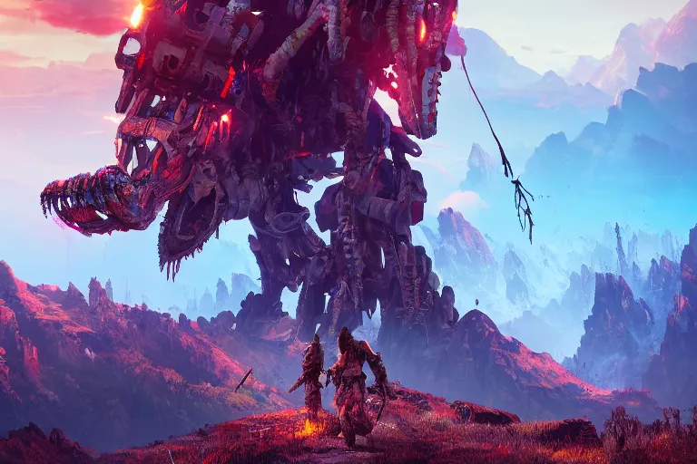 Image similar to tremortusk machine creature robot of horizon forbidden west horizon zero dawn radiating a glowing aura global illumination ray tracing hdr fanart arstation by ian pesty and alena aenami artworks in 4 k