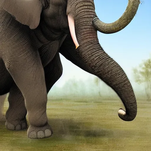 Prompt: high quality digital art of Bigfoot riding a elephant, 8k, hyper realistic