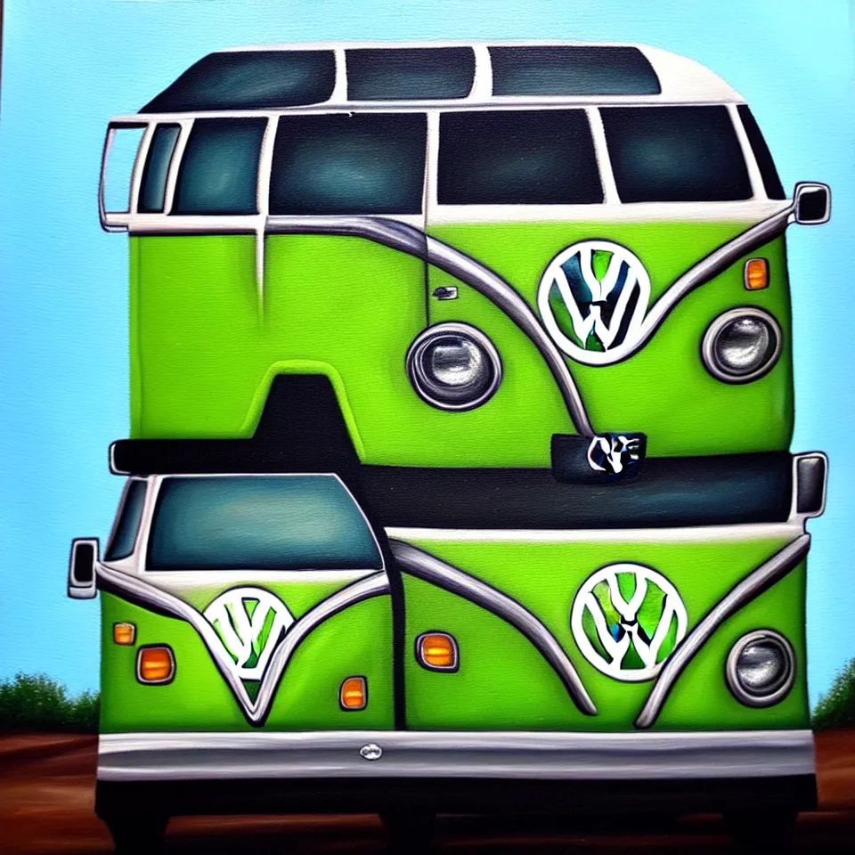 Prompt: a detailed oil painting of a vw bus