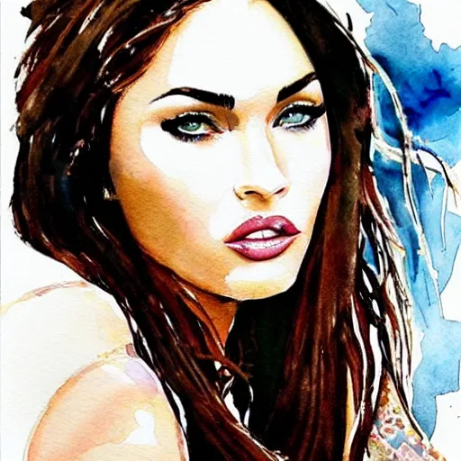 Image similar to Megan Fox Watercolor paintings