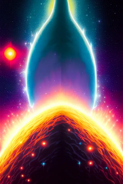 Image similar to celestial collision, birth of a star by christopher balaskas and dan mumford, hyperrealistic, high detail, ultra detailed, space, nebula, sharp focus, stellar formation, astronomy, science