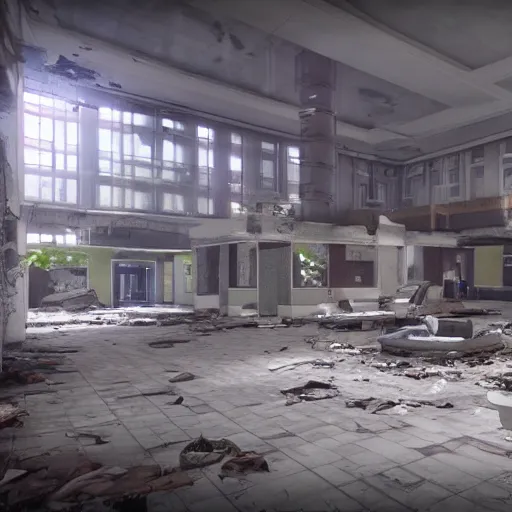 Prompt: destroyed hospital interior unreal engine detailed