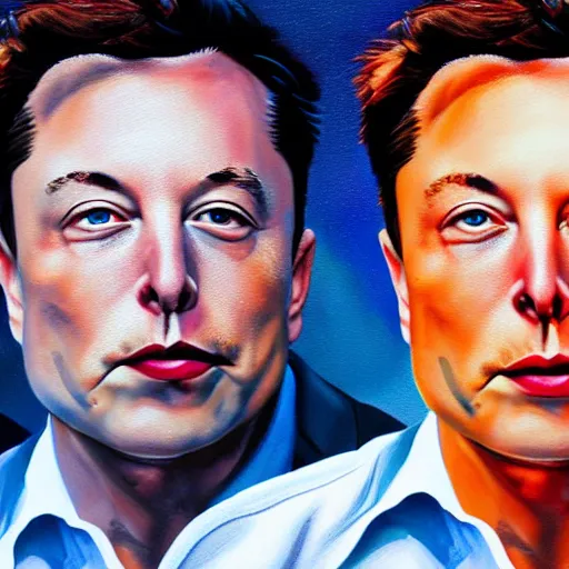 Prompt: extremely detailed 4k painting of Elon Musk with a tan, universe in his eyes