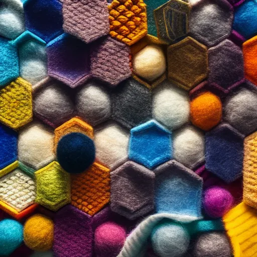 Prompt: hexagonal shapes made of wool, photography, 4k, detailed, high saturation