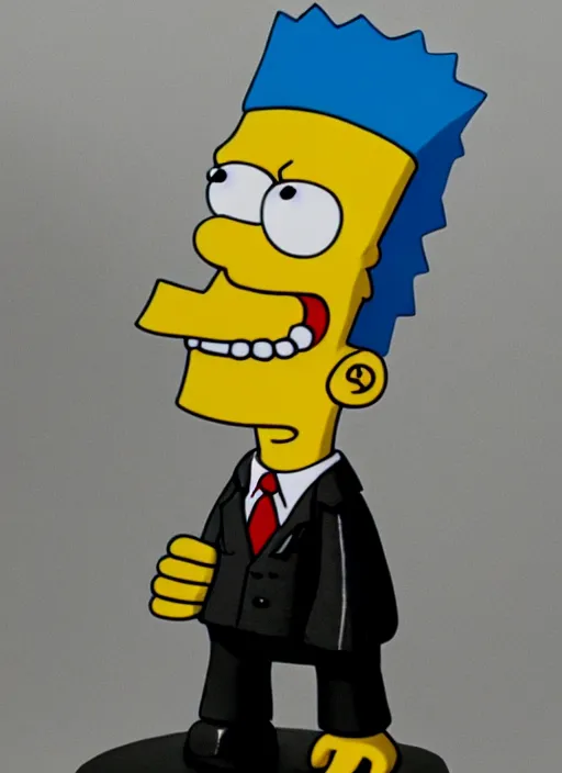 Image similar to bart simpson in business suit, is antique statue.