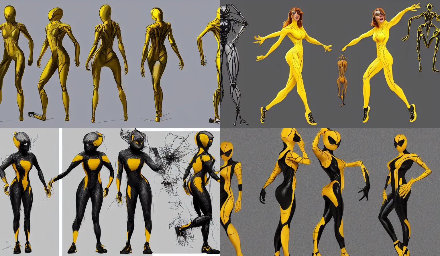 full body character turnaround of a woman in an orb