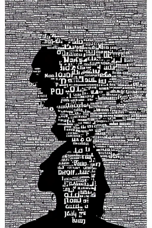 Image similar to the silhouette of a person made of words, digital art, amazing quality, very detailed, trending on artstation