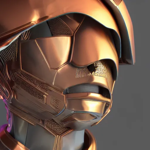 Image similar to hyperrealistic 3 d render of a bust of knight with futuristic fashion elements created by yuuki morita and ludvig holmen, colorful, kingdoms of ether, octane render, 3 d animated, unreal engine 5, volumetric lighting, hdr, smooth surface, 8 k