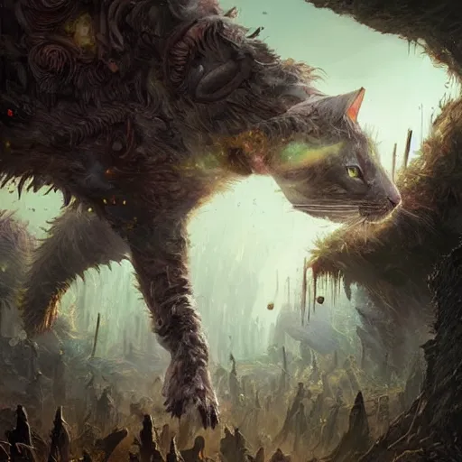 Prompt: a cat infected by the zerg virus, hyper detailed, digital art, by greg rutkowski, in the style of magic the gathering