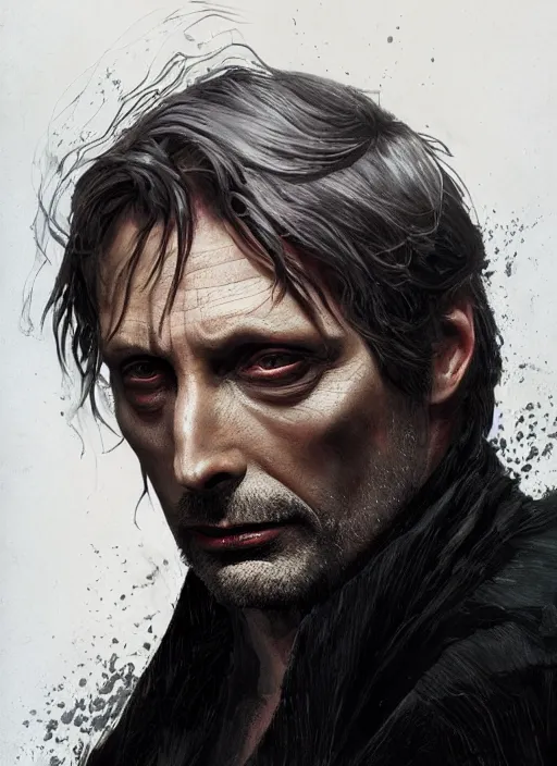 Prompt: Portrait of Mads Mikkelsen as Dracula , the prince of darkness , lord of the vampires , marvel comics, dark, intricate, highly detailed, smooth, artstation, digital illustration by Ruan Jia and Mandy Jurgens and Artgerm and Wayne Barlowe and Greg Rutkowski and Frank Frazetta