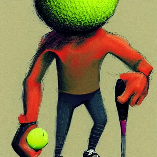 Prompt: a tennis ball monster, tennis ball, dark, chalky, stanger things, digital art, fantasy, magic, trending on artstation, ultra detailed, professional illustration by Basil Gogos