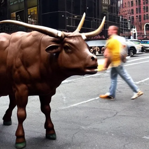 Image similar to a minotaur is loose in new york city