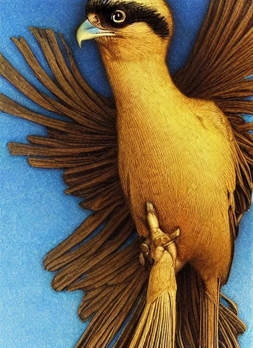 Image similar to a bird with two human hands, hyperrealism, no blur, 4 k resolution, ultra detailed, style of carlos schwabe