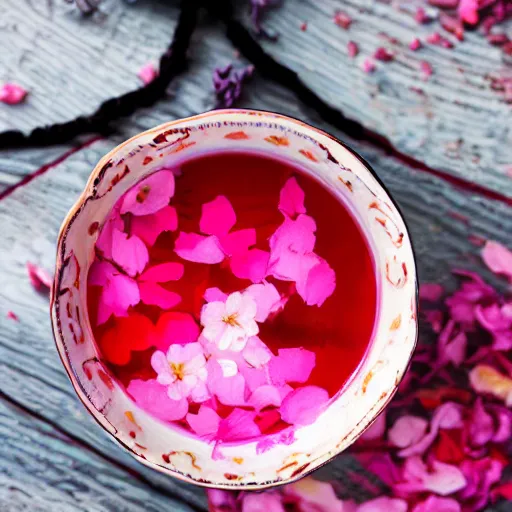 Image similar to waterpaint top view of a cup of sakura petals tea