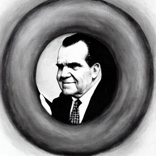 Prompt: painting of Richard Nixon Hugging a tire, by William Blake, high resolution, ultra detailed