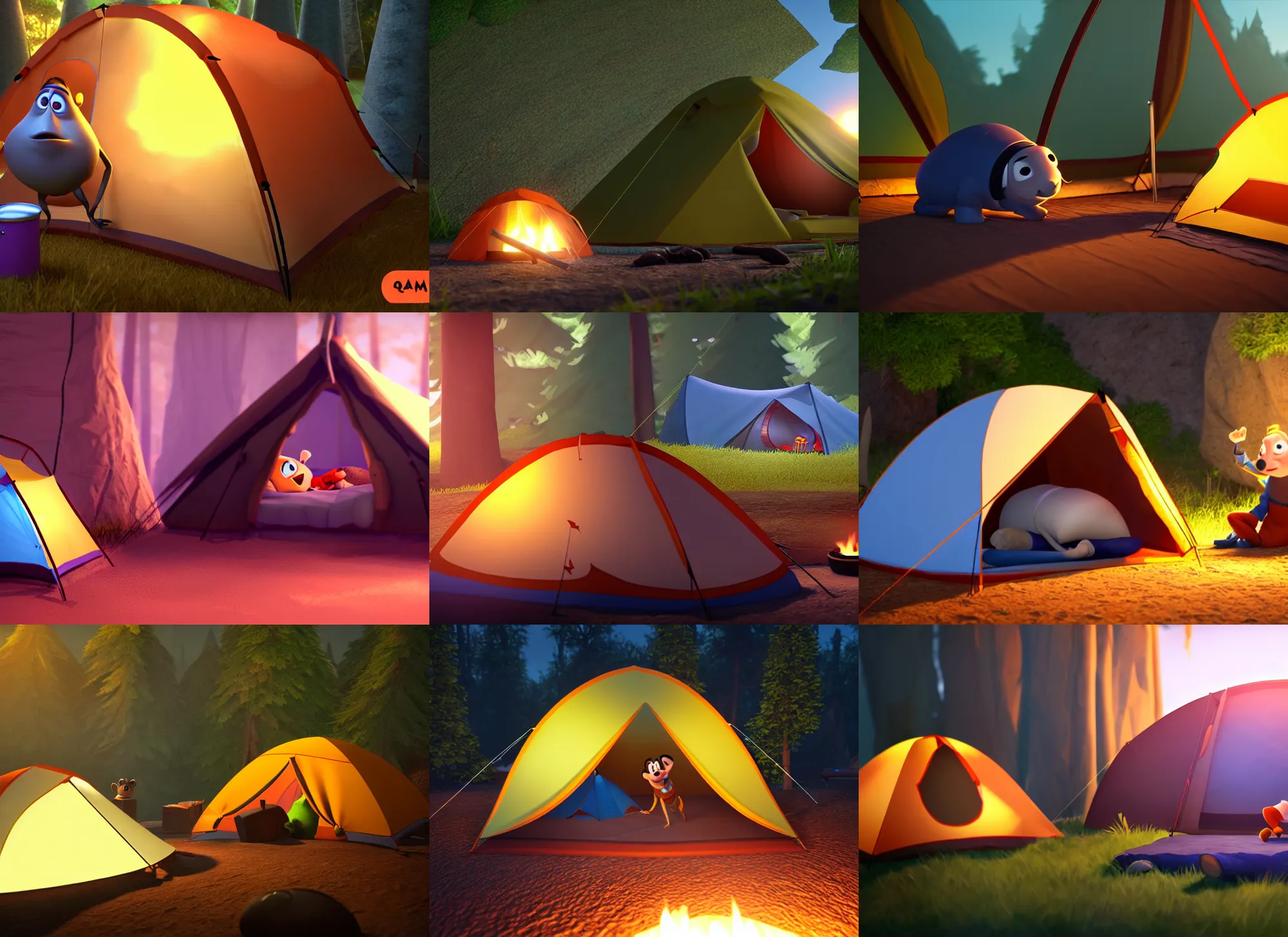 Prompt: a mole inside a tent, camping, interior of a tent, medium shot, waist up, pixar and disney animation, sharp, rendered in unreal engine 5, anime key art, camping, sleeping bag