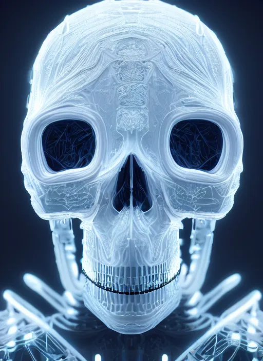 Prompt: symmetry!! portrait of frosted plastic wrapped skull, sci - fi, tech wear, glowing lights!! intricate, elegant, highly detailed, digital painting, octane render, photo realistic