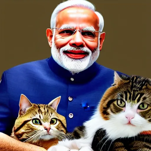 Prompt: photorealistic pm narendra modi holding a cat in his arms, ani, a 7 r