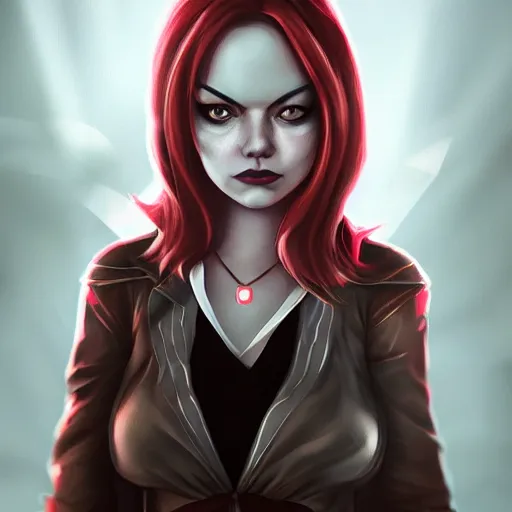 Prompt: emma stone portrait, arcane netflix, arcane vi, arcane jinx, concept portrait, riot, acrace catoon, detailed expression, high quality, cinematic lighting, fantasy, reflective, spotlight, digital artwork