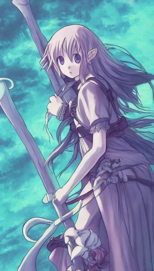 Image similar to a beautiful link drawing of the being death as a cute anime girl with a giant scythe from a studio ghibli film inspired by the death tarot card, dark vibes, pastel colors, cosmic, high quality