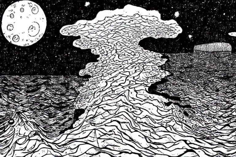 Prompt: a cosmic horror over Lake Simcoe, by Junji Ito