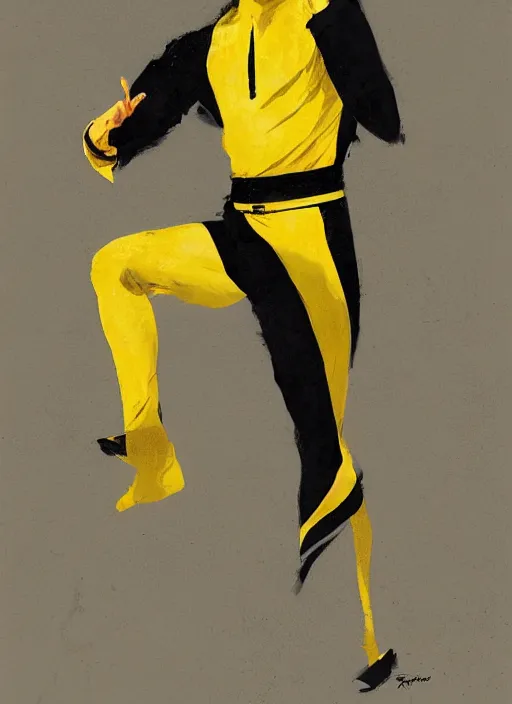 Image similar to bruce lee as a yellow and black stripes luxurious power ranger by greg rutkowski, claude monet, conrad roset, takato yomamoto, rule of thirds, sigma look, beautiful