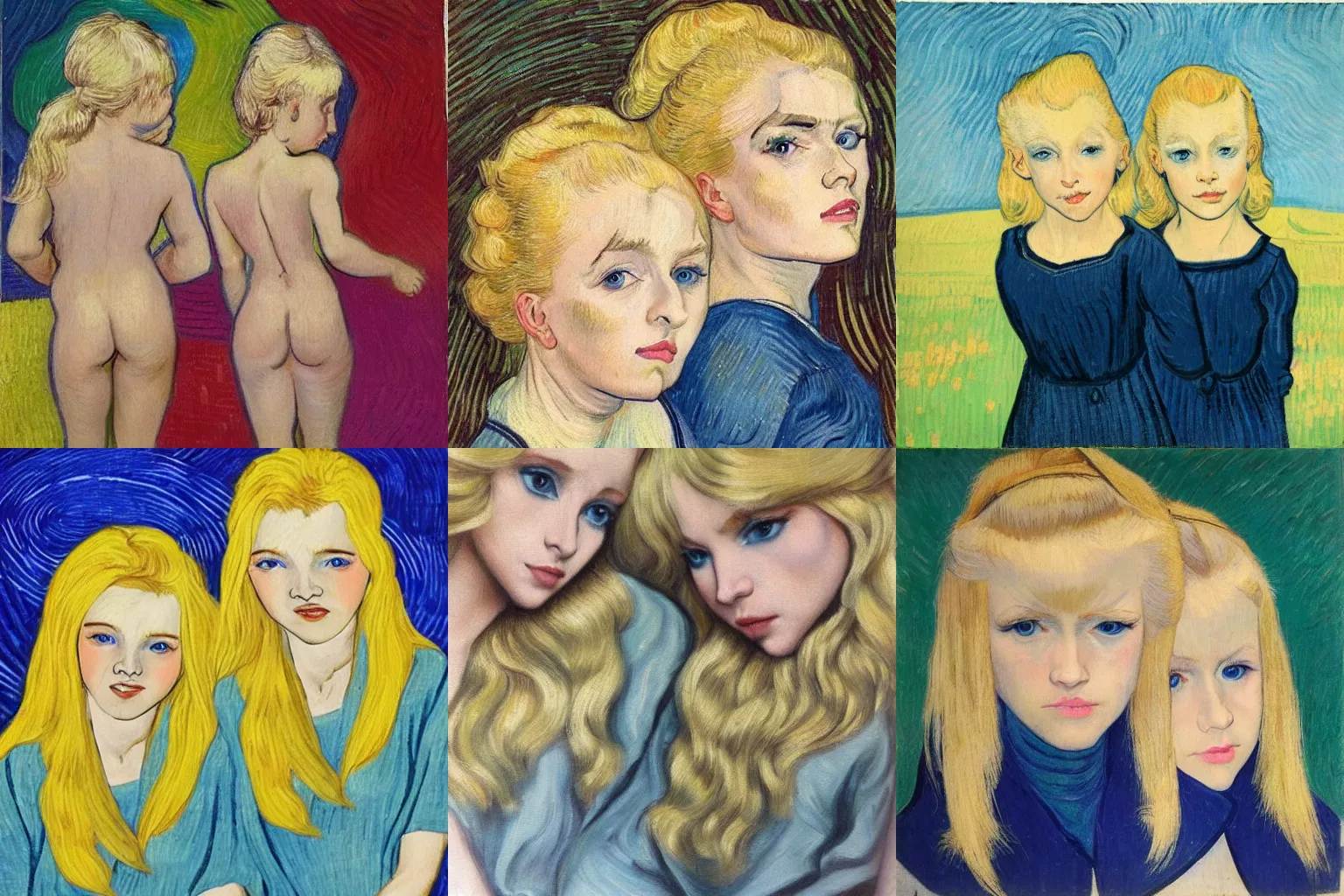 Prompt: beautiful blonde twins by gogh