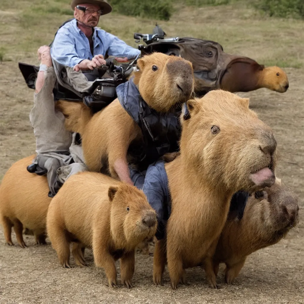 Prompt: Walter White riding a capybara