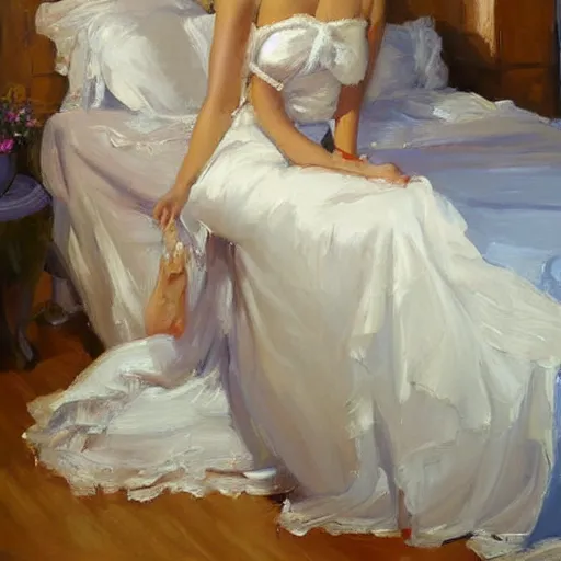 Prompt: margot robbie in the bedroom painting by Vladimir Volegov